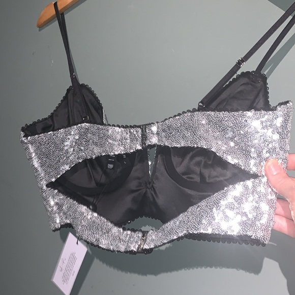 For Love & Lemons Sequin Glitter Silver Bustier Crop Top New With Tags NWT Large - Picture 16 of 16